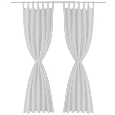 Draperii micro-satin cu bride, 2 buc, 140 x 225 cm, alb