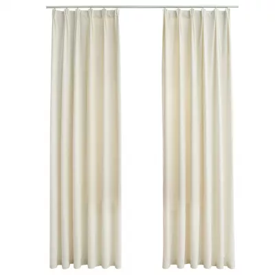 Draperii opace cu cârlige, 2 buc., crem, 140x225 cm, catifea