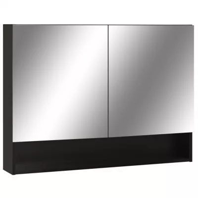 Dulap de baie cu oglindă și LED-uri, negru 80 x 15 x 60 cm MDF