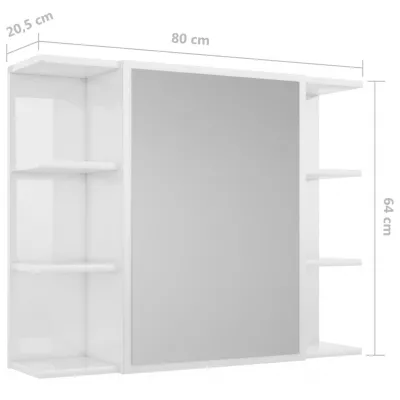 Dulap de baie cu oglindă, alb extralucios, 80x20,5x64 cm, PAL