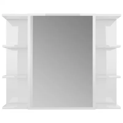 Dulap de baie cu oglindă, alb extralucios, 80x20,5x64 cm, PAL