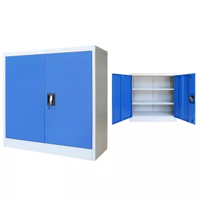 Dulap de birou, metal, 90 x 40 x 90 cm, gri și albastru