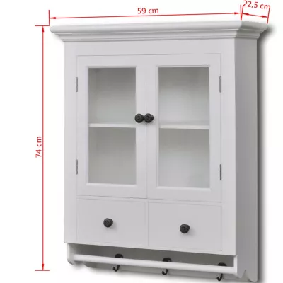 Dulap de perete pentru bucătărie, cu ușă din sticlă, lemn, alb