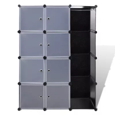 Dulap modular cu 9 compartimente, 37x115x150 cm, negru și alb