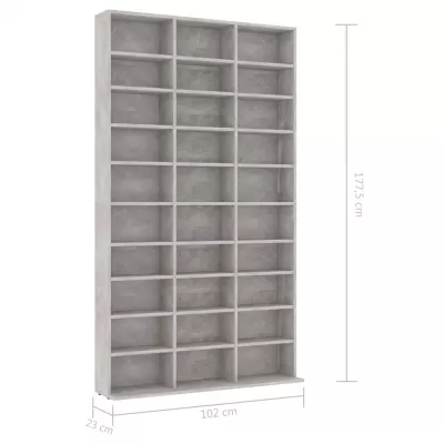 Dulap pentru CD-uri, gri beton, 102 x 23 x 177,5 cm, PAL