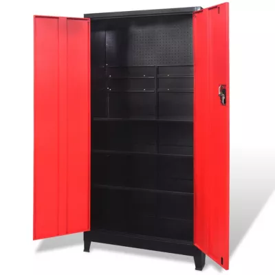 Dulap scule cu 2 uși, oțel, 90 x 40 x 180 cm, negru și roșu