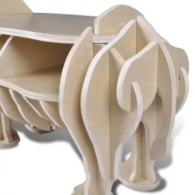 Etajeră din lemn decorativă tip rinocer, masă cu organizator cărți