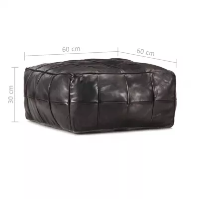 Fotoliu puf, negru, 60 x 60 x 30 cm, piele naturală de capră
