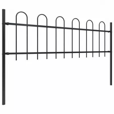 Gard de grădină cu vârf curbat, negru, 3,4 x 0,6 m, oțel