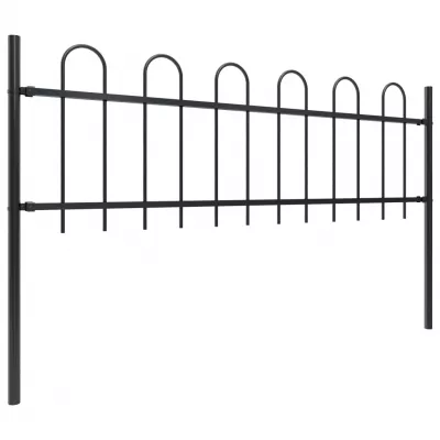 Gard de grădină cu vârf curbat, negru, 5,1 x 0,6 m, oțel