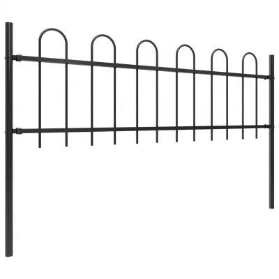 Gard de grădină cu vârf curbat, negru, 8,5 x 0,6 m, oțel