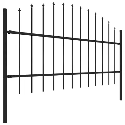 Gard de grădină cu vârf suliță, negru, (0,75-1) x 1,7 m, oțel