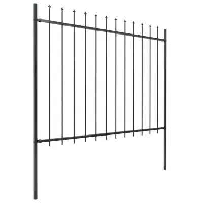 Gard de grădină cu vârf suliță, negru, 11,9 x 1,5 m, oțel