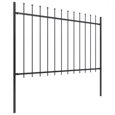 Gard de grădină cu vârf suliță, negru, 8,5 x 1,2 m, oțel