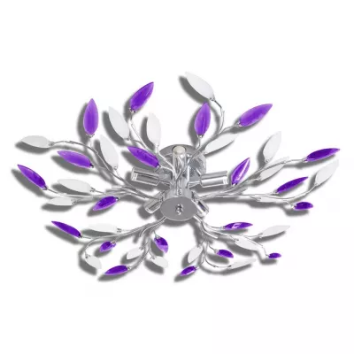 Lustră cu brațe in formă de frunze cristale acrilice, 5 x E14, mov/alb
