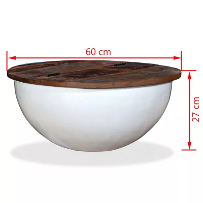 Măsuță de cafea, lemn masiv reciclat, alb, formă bol