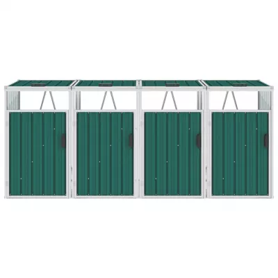 Magazie pubele cvadruplă, verde, 286 x 81 x 121 cm, oțel