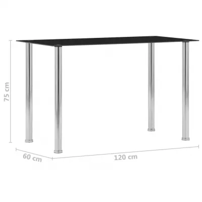 Masă de bucătărie, negru, 120 x 60 x 75 cm, sticlă securizată