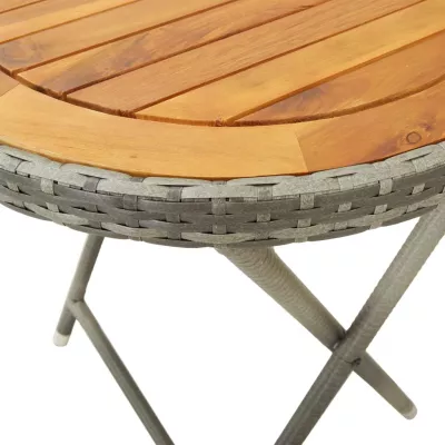 Masă de ceai gri 60 cm poliratan lemn masiv acacia