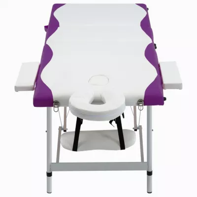 Masă de masaj pliabilă, 3 zone, alb și violet, aluminiu