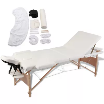 Masă de masaj pliabilă 3 zone cadru de lemn + set accesorii
