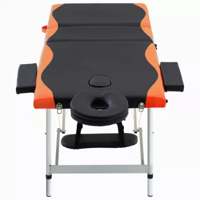 Masă de masaj pliabilă, 3 zone, negru și portocaliu, aluminiu