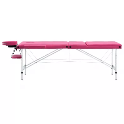 Masă de masaj pliabilă, 3 zone, roz, aluminiu