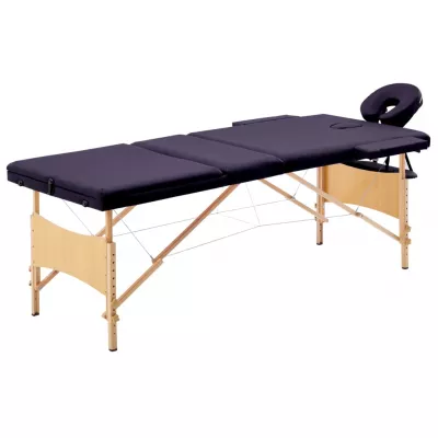Masă de masaj pliabilă, 3 zone, violet vin, lemn