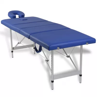 Masă de masaj pliabilă 4 părți cadru din aluminiu Albastru