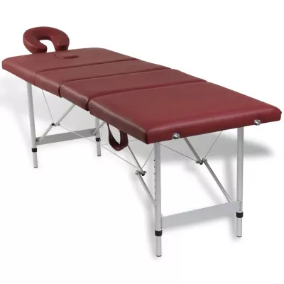 Masă de masaj pliabilă 4 părți cadru din aluminiu Roșu