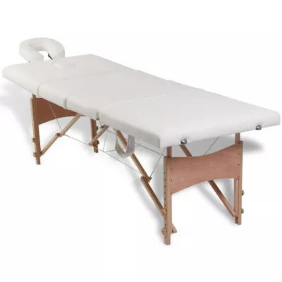 Masă de masaj pliabilă 4 părți cadru din lemn Crem