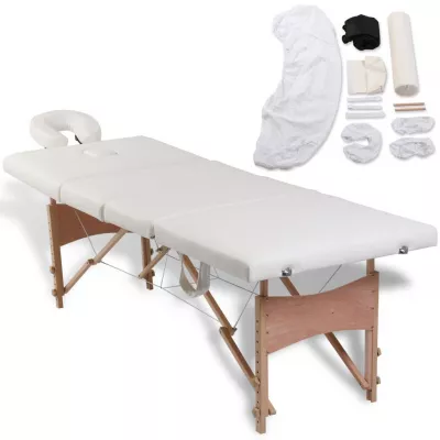 Masă de masaj pliabilă 4 zone cadru de lemn + set accesorii