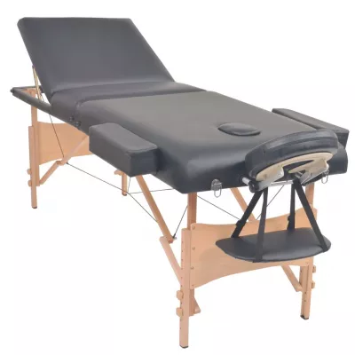 Masă de masaj pliabilă cu 3 zone, 10 cm grosime, Negru