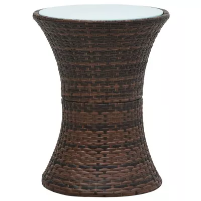 Masă laterală de grădină in formă de tambur, maro, poliratan