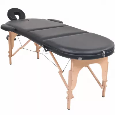 Masă masaj pliabilă, 10 cm grosime, cu 2 perne, oval, Negru