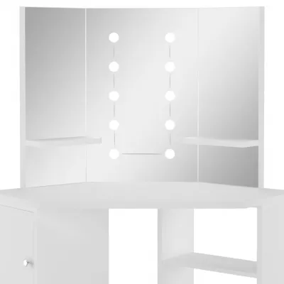 Masă pentru machiaj de colț cu lumini LED, alb