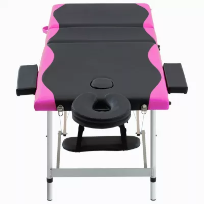 Masă pliabilă de masaj, 3 zone, negru și roz, aluminiu