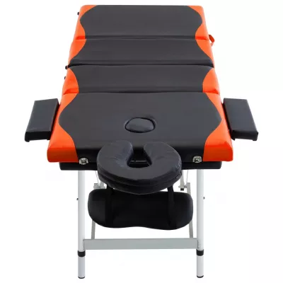 Masă pliabilă de masaj, 4 zone, aluminiu, negru și portocaliu