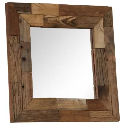 Oglindă, 50 x 50 cm, lemn masiv reciclat