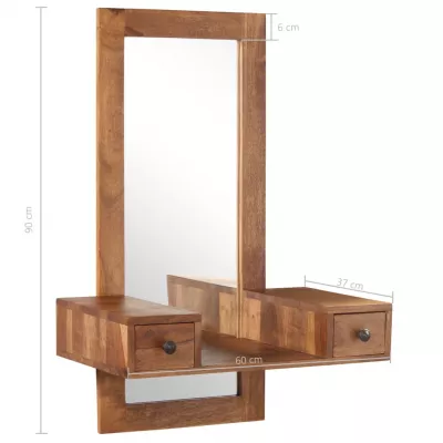 Oglindă cosmetică cu 2 sertare, lemn masiv de sheesham