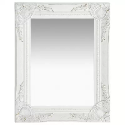 Oglindă de perete in stil baroc, alb, 50 x 40 cm