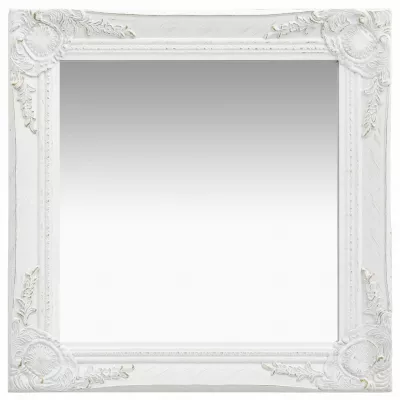 Oglindă de perete in stil baroc, alb, 50 x 50 cm