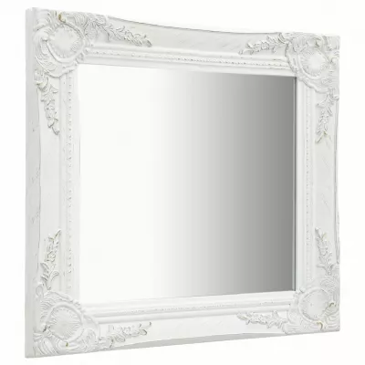 Oglindă de perete in stil baroc, alb, 50 x 50 cm