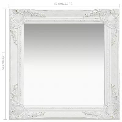 Oglindă de perete in stil baroc, alb, 50 x 50 cm
