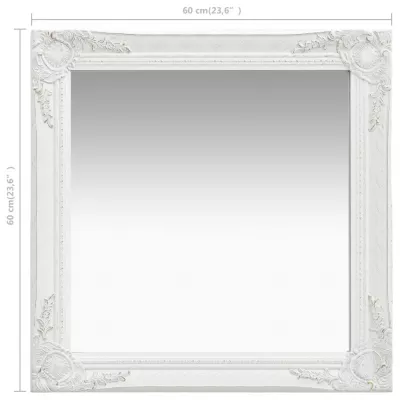 Oglindă de perete in stil baroc, alb, 60 x 60 cm