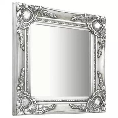 Oglindă de perete in stil baroc, argintiu, 40 x 40 cm