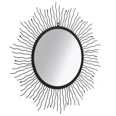 Oglindă de perete de grădină, negru, 80 cm, raze de soare