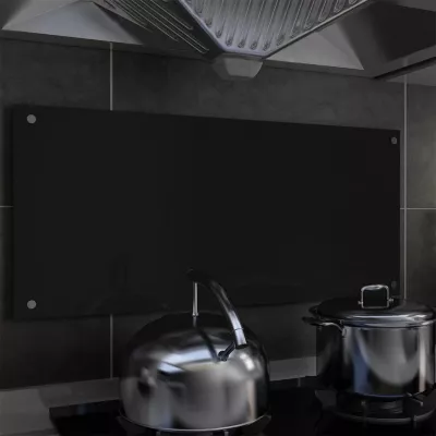 Panou antistropi bucătărie, negru, 90x40 cm, sticlă securizată
