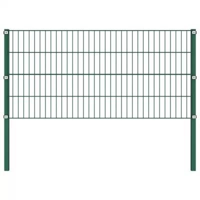 Panou de gard cu stâlpi, verde, 10,2 x 0,8 m, fier