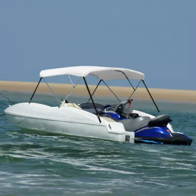 Parasolar barcă Bimini cu 3 arcuri, alb, 183 x 160 x 140 cm